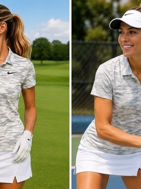 Nike Golf Women’s Dri-FIT Camo Print Polo Shirt Gray White Size XS Athleisure